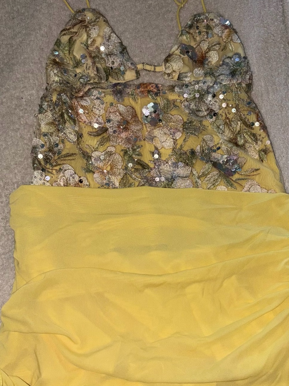 SHEIN Yellow Floral Sequin Mini Dress
